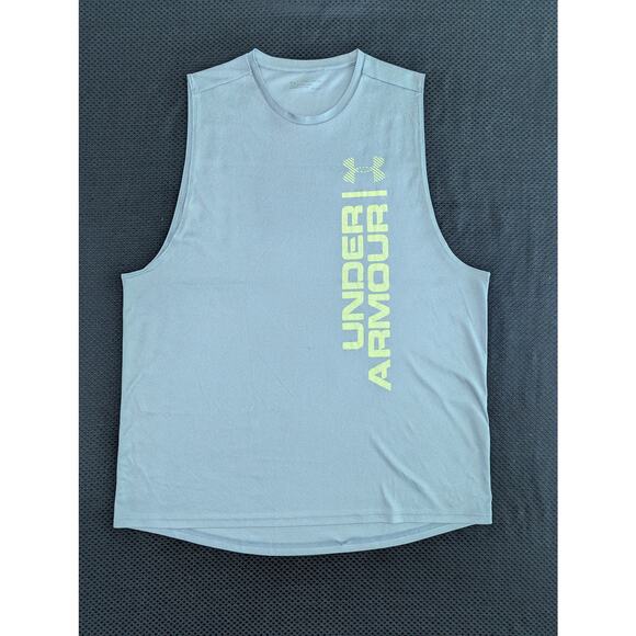 Under Armour Loose Heatgear Shell Sleeveless Tank Top Men's XXL Gray Yellow - Picture 1 of 5